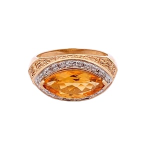 Vintage 10 K Yellow Gold East West Citrine Diamond Ring