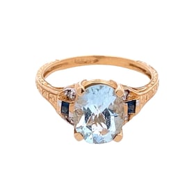 14 K Yellow Gold Aquamarine Sapphire Diamond Ring