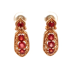 Garnet Scroll Dangle Earrings, 14K Rose Gold
