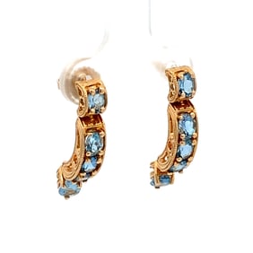 Vintage Huggie Drop Earrings Featuring Vivid Blue London Topaz, 14K Yellow Gold