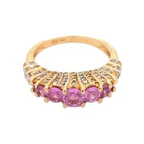 14 K Yellow Gold Spessaritite Pink Garnet and Diamond Ring