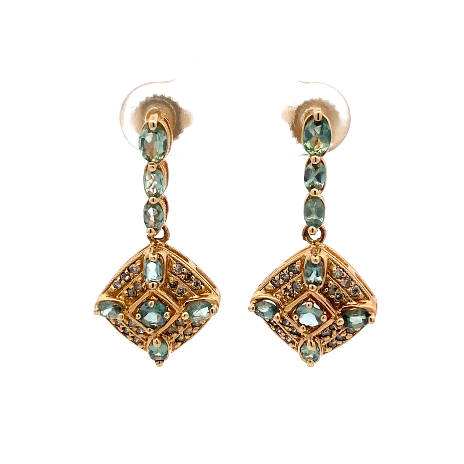 Green Gemstone and Diamond Earrings, 14K Gold (1 of 5)
