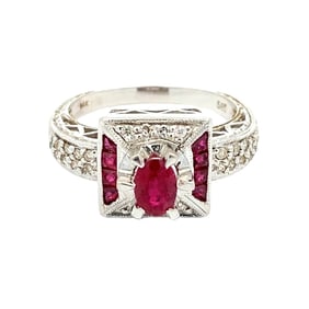 Oval Ruby and Diamond Ring, 14K White Gold