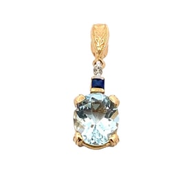 Oval Aquamarine and Sapphire Pendant, 14K Gold