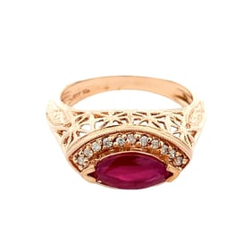 Lab Ruby and Diamond Ring, 14K Gold