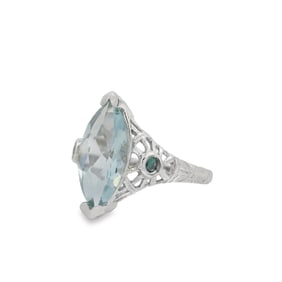 Marquise Aquamarine and Topaz Ring, 14K White Gold