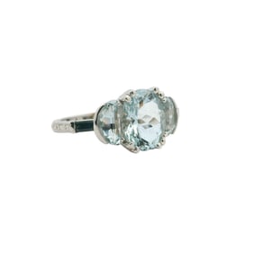 Oval Aquamarine and Sapphire Ring, 14K White Gold