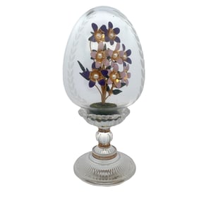 House of Fabergé Crystal Egg With Enamel and Gold Flowers