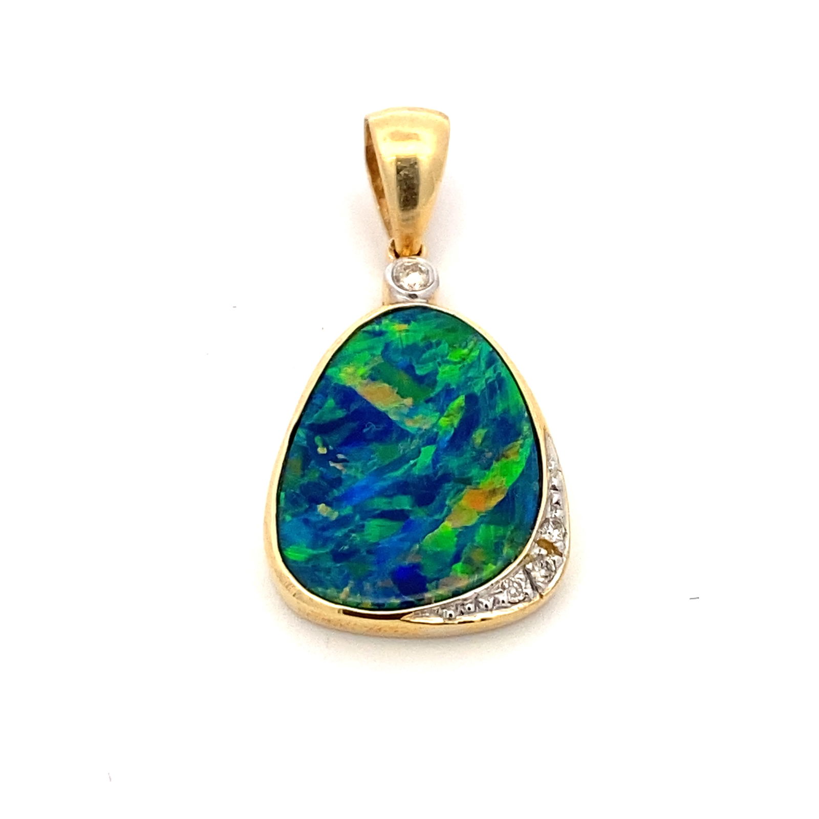 Opal Doublet and Diamond Pendant in 18K Yellow Gold (1 of 7)