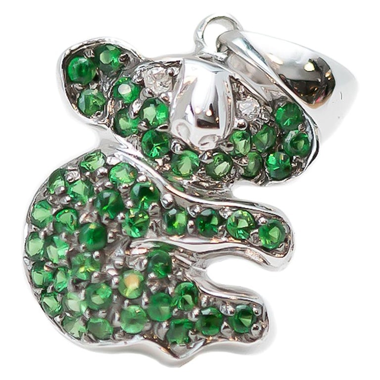 Tsavorite Garnet and Diamond Koala Pendant, 18K White Gold (1 of 4)