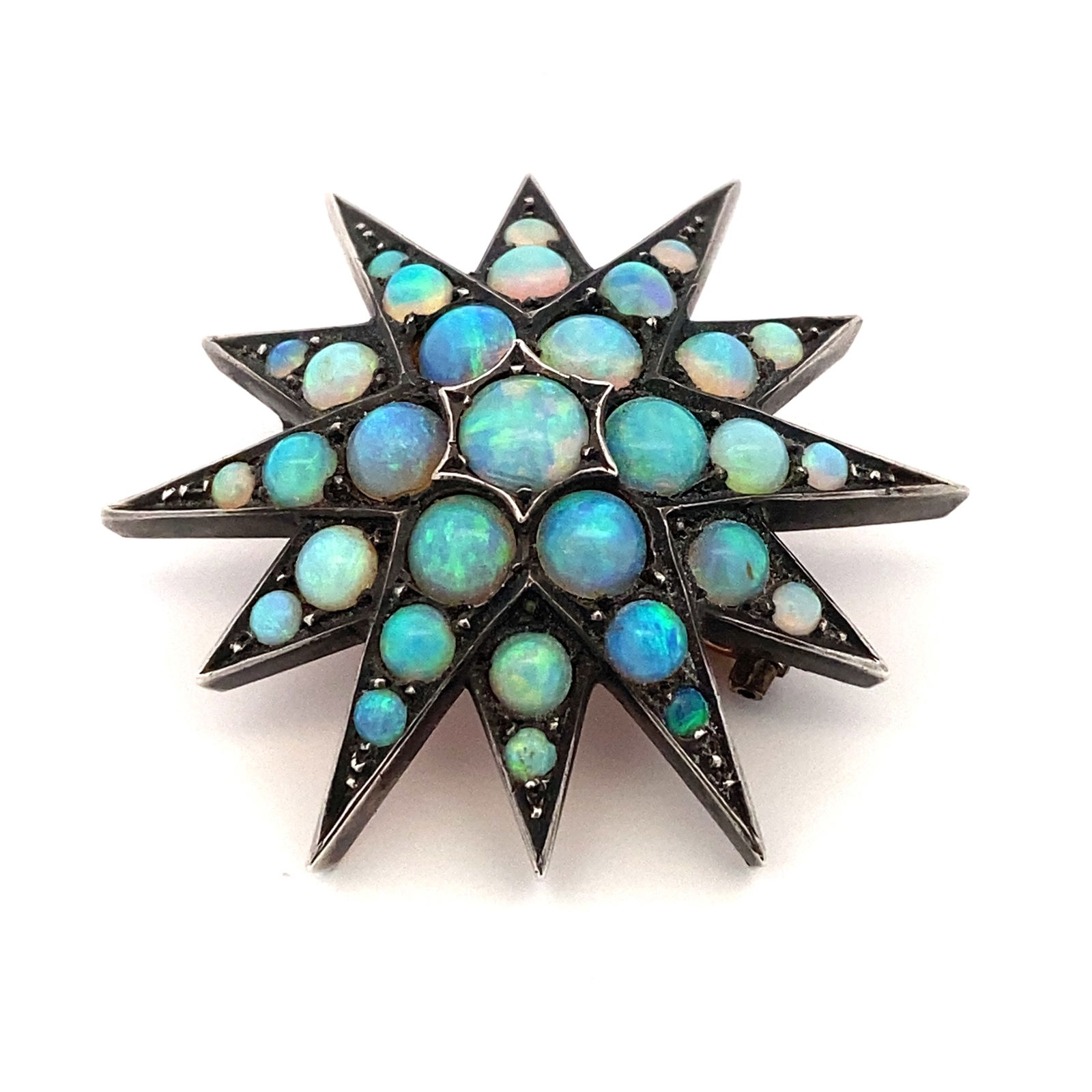 Antique Estate Opal Starburst Brooch in Sterling Silver and 9K Yellow Gold (1 of 4)
