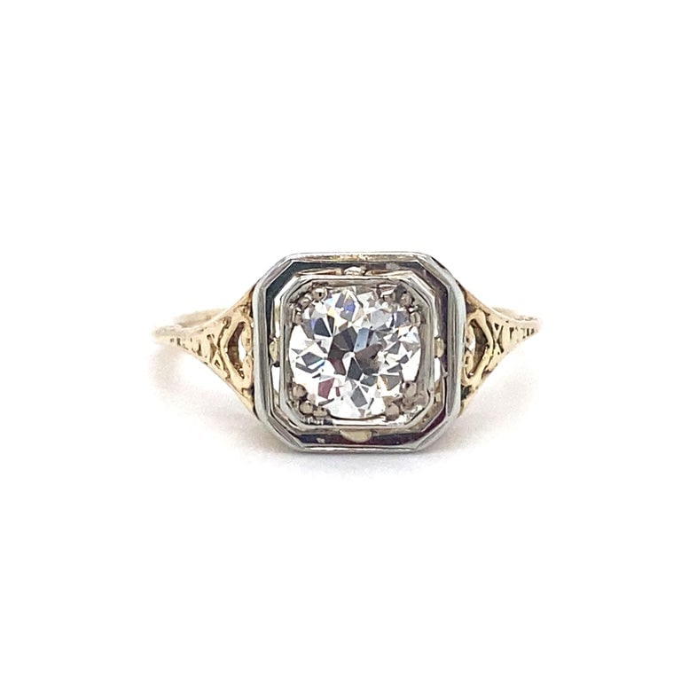 Circa 1920s Art Deco 0.95 Carat Diamond Ring in Two Tone 14K/18K Gold (1 of 5)