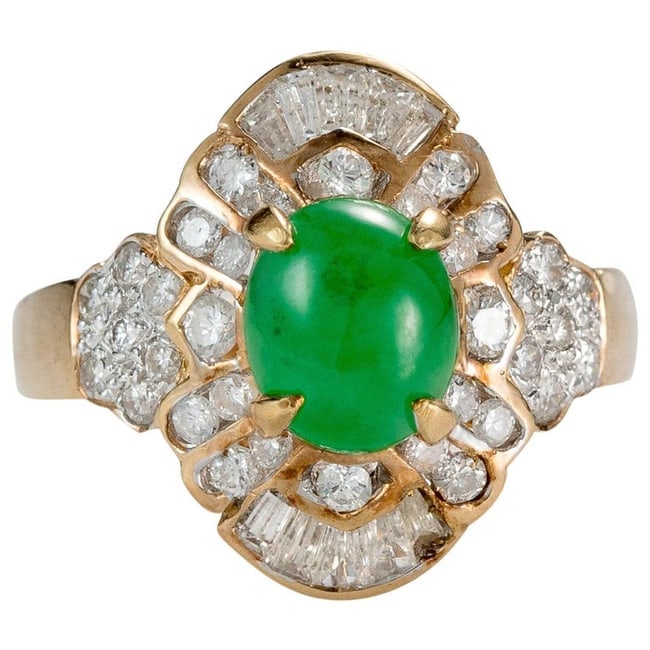 0.75 Carat Total Diamond and Jade Cocktail Ring, 18 Karat Gold (1 of 5)