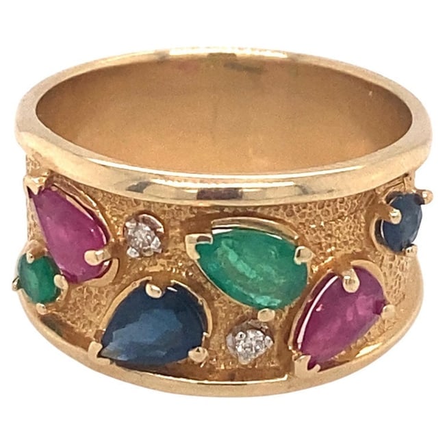 1980s Tutti Frutti Style Ruby, Sapphire, and Emerald Band in 14 Karat Gold (1 of 3)