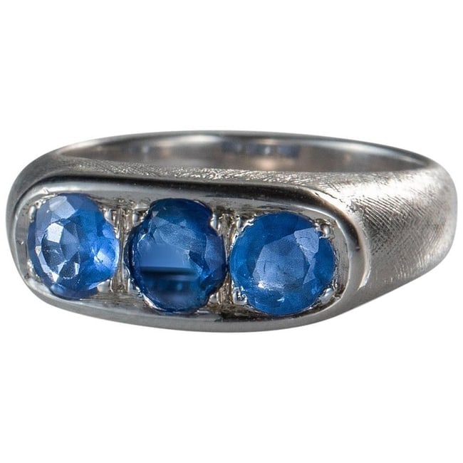 1950s Three Stone Sapphire Ring, 14K White Gold (1 of 7)