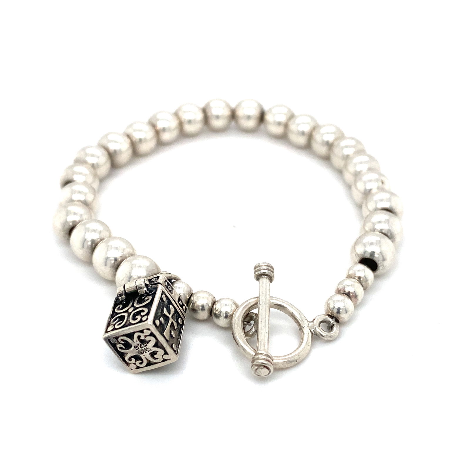 Sterling Silver Beaded Bracelet with Charm (1 of 8)