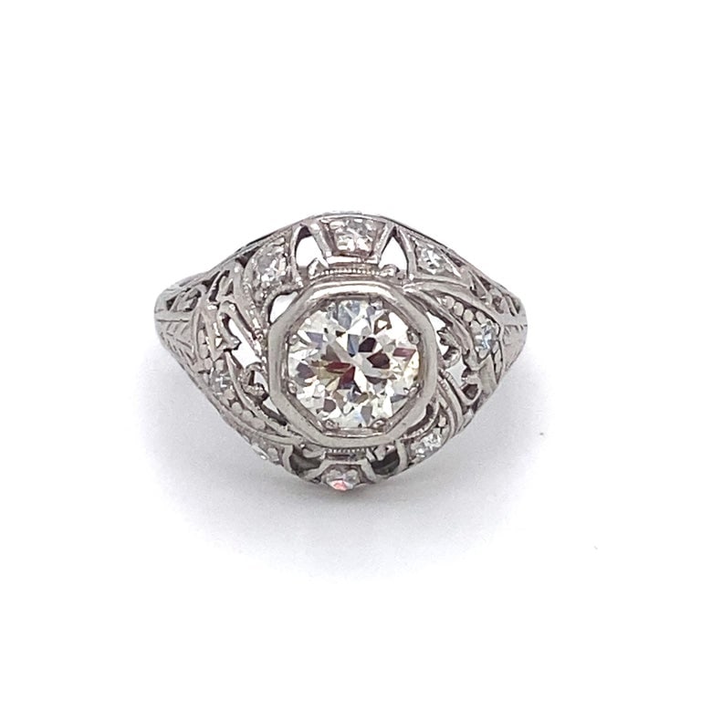 Circa 1920 Art Deco 0.93 Carat Diamond Ring, Platinum (1 of 4)