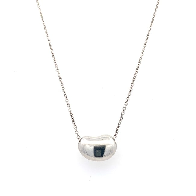 Tiffany & Co. Elsa Peretti Bean Pendant Necklace in Sterling Silver: Brand: Tiffany & Co. Elsa Peretti, Metal type: Sterling silver, Design: Bean pendant necklace, Measure: 18" length, Weight: 3.7 grams