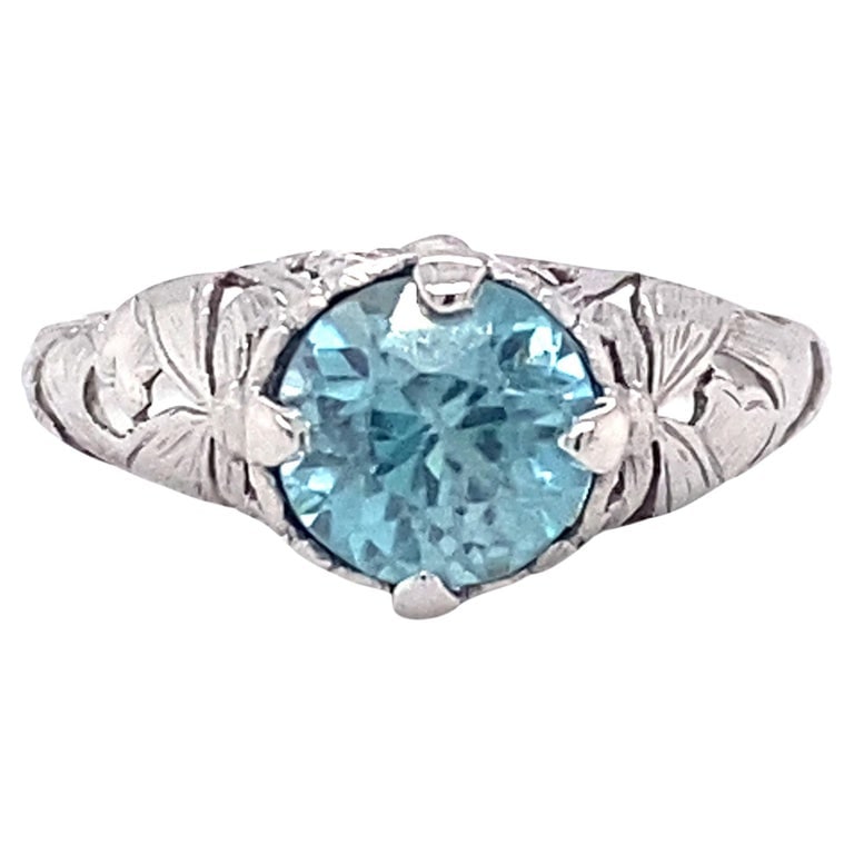 Estate Platinum Blue Zircon Filigree Ring (1 of 4)
