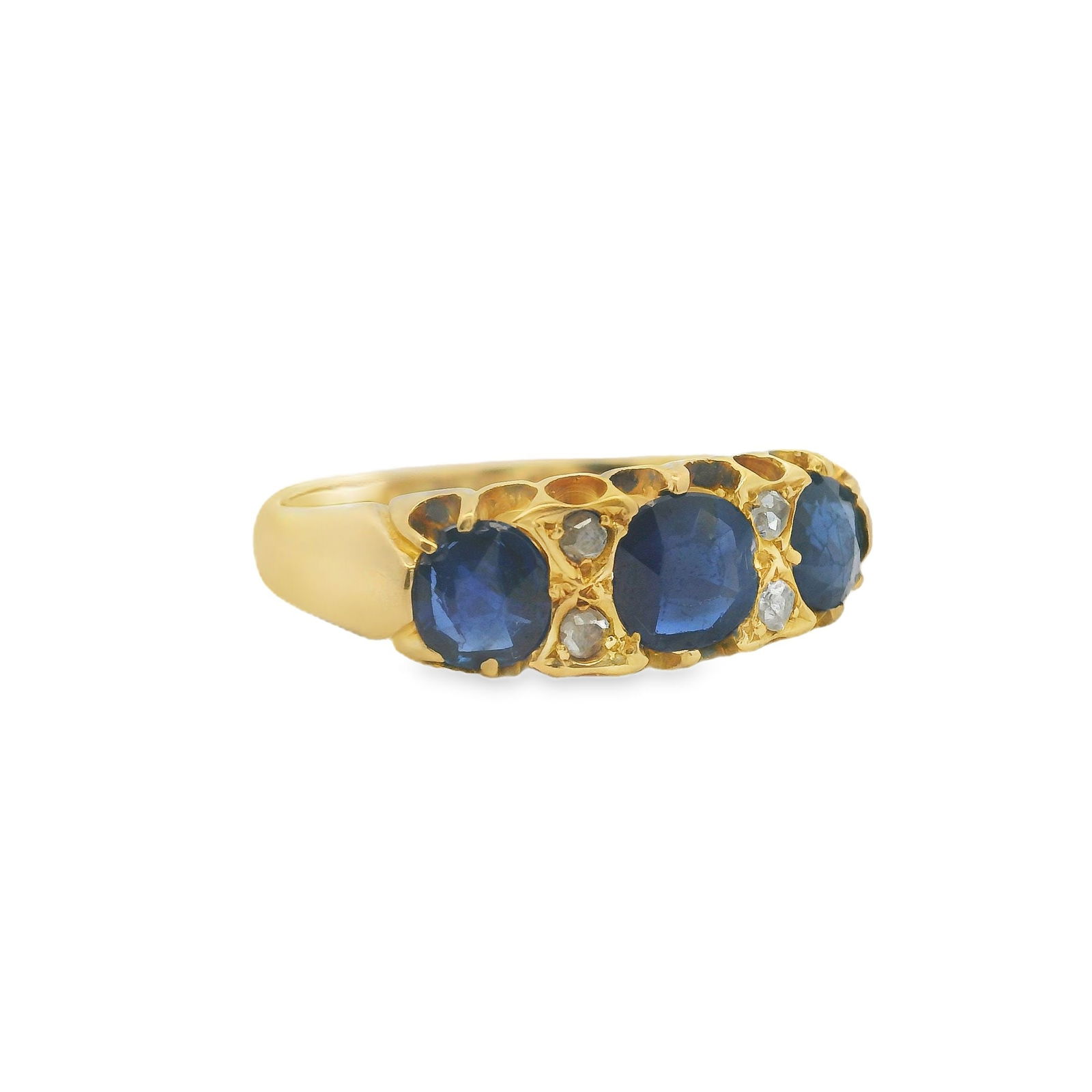 Antique Victorian Sapphire and Diamond Three Stone Ring, 18K Gold (1 of 6)