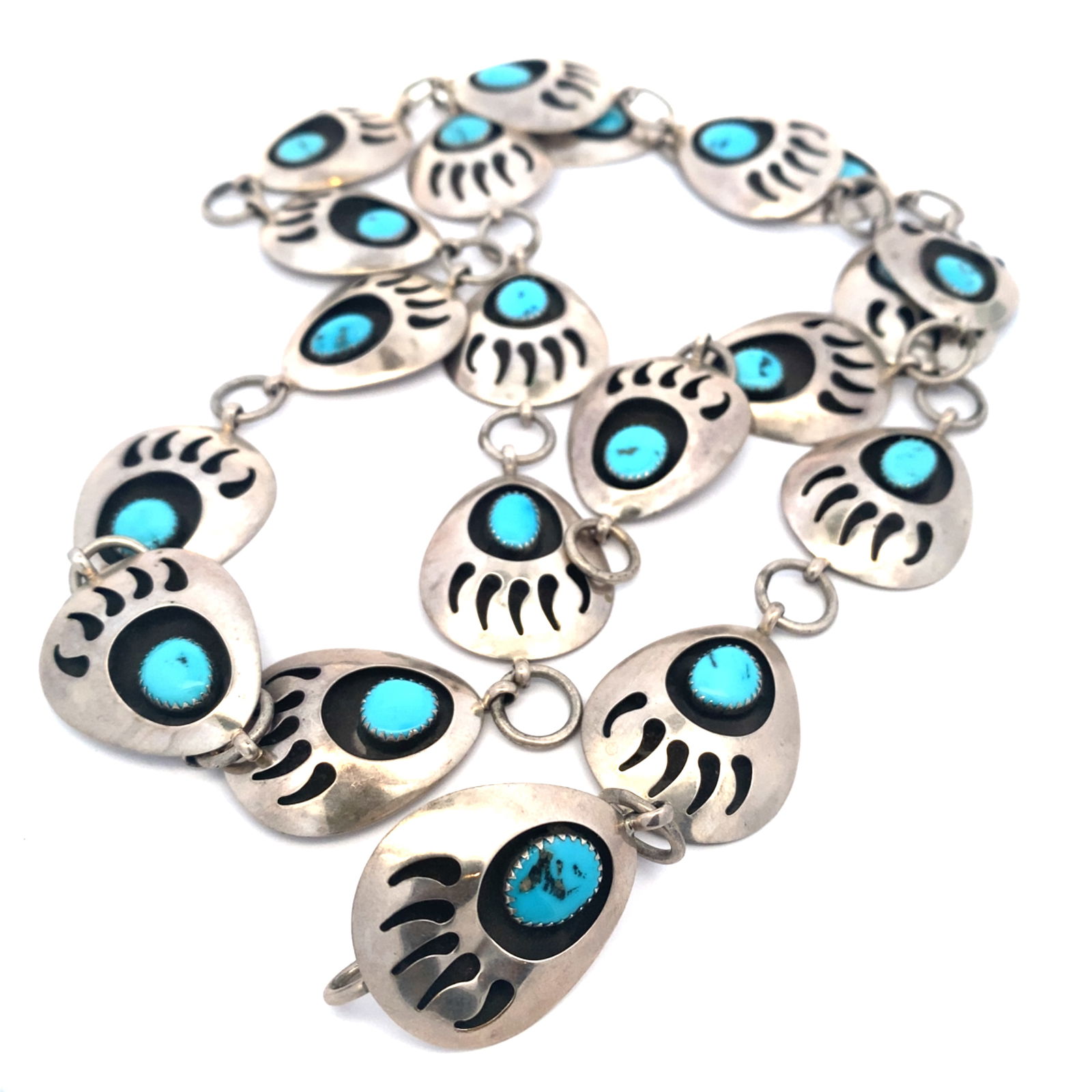 Native American Turquoise Bear Paw Claw Belt-Necklace in Sterling Silver (1 of 3)
