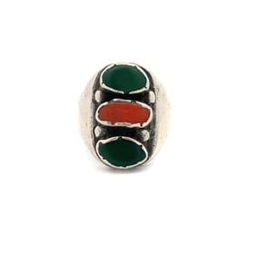 Sterling Silver Turquoise and Coral Three Stone Ring
