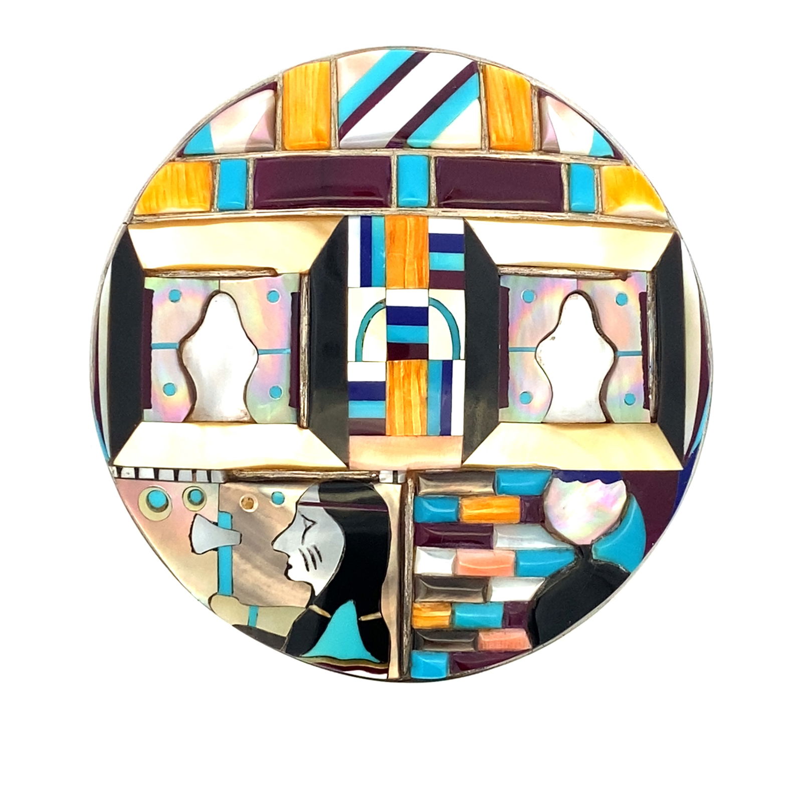 Multi-Gemstone Inlay Belt Buckle, Sterling Silver (1 of 3)