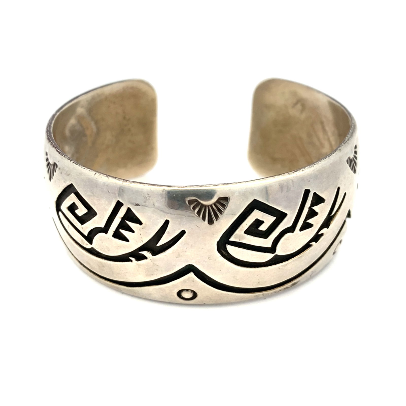 Navajo Rosco Scott Native American Wide Cuff Bracelet in Sterling Silver (1 of 5)