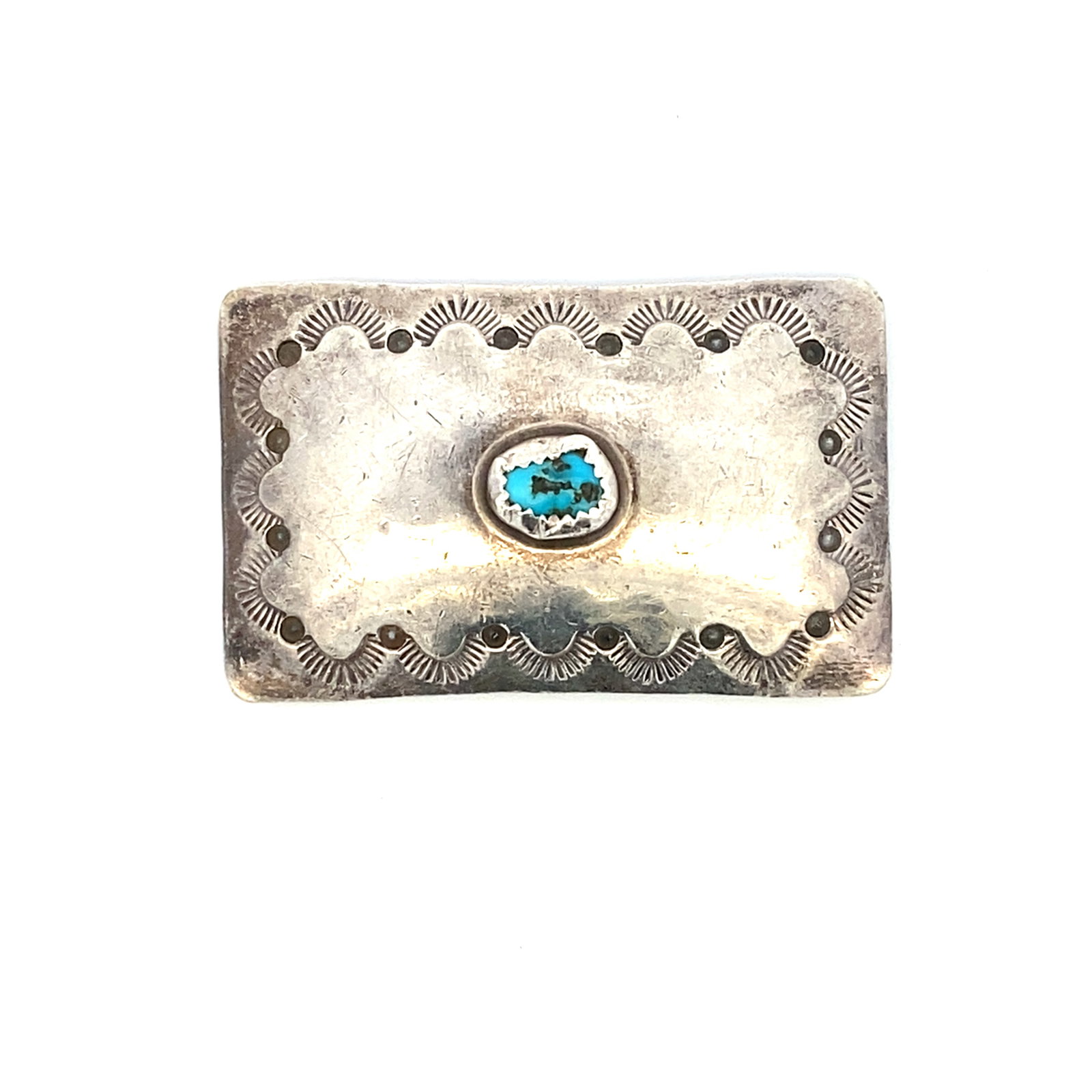 Navajo Native American Turquoise Belt Buckle in Sterling Silver: Navajo Native American turquoise belt buckle in sterling silver, Measure: 5cm width x 3cm height, Weight: 19.3 grams