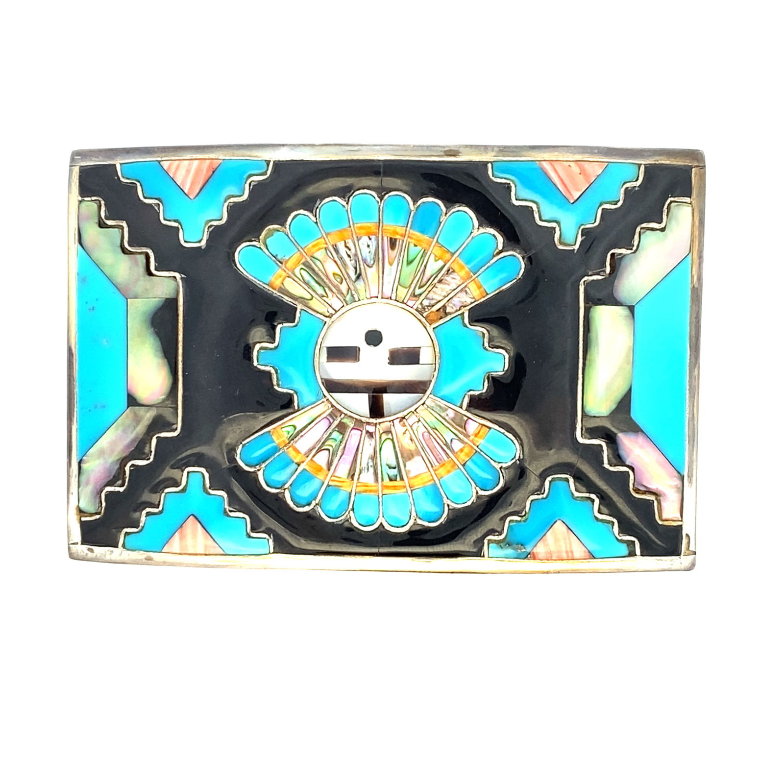 Native American Zuni Multi-Gemstone Inlay Belt Buckle in Sterling Silver (1 of 3)