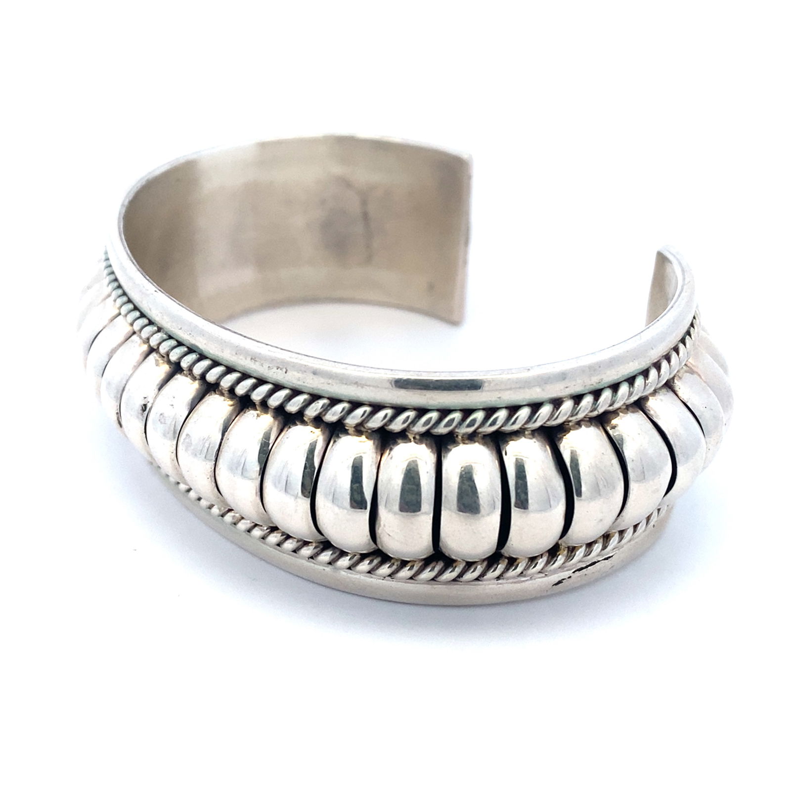 Vintage Native American Artisan Signed "TC" Cuff Bracelet in Sterling Silver (1 of 2)