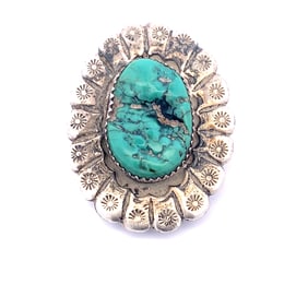 Vintage Native American Turquoise Bolo Tie in Sterling Silver