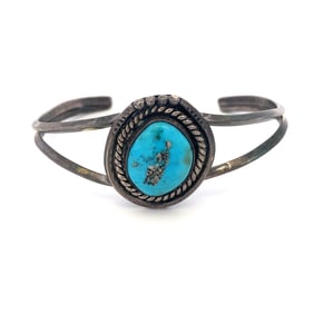 Vintage Native American Turquoise Cuff Bracelet in Sterling Silver