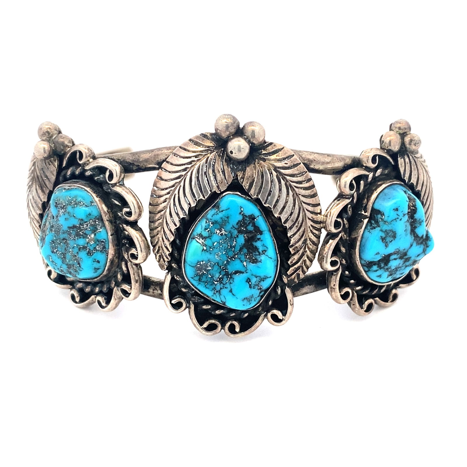 Vintage Navajo Native American Signed "JW" Turquoise Cuff Bracelet in Sterling Silver (1 of 4)