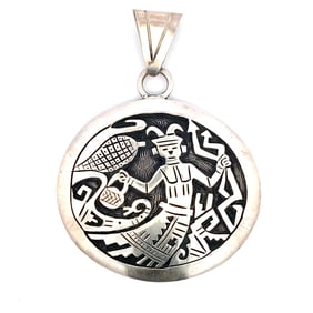 Vintage Native American Artist Signed "GH" Figural Pendant in Sterling Silver