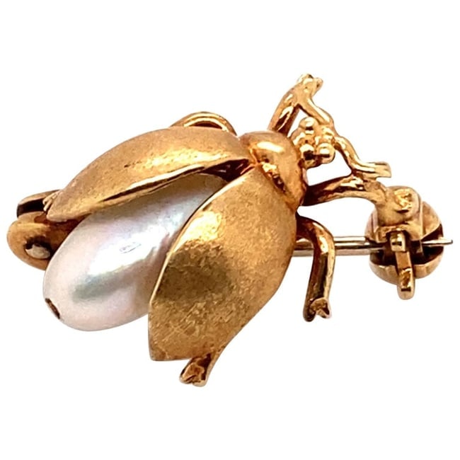 1950s Pearl Lady Bug Pin in 18 Karat Yellow Gold (1 of 7)