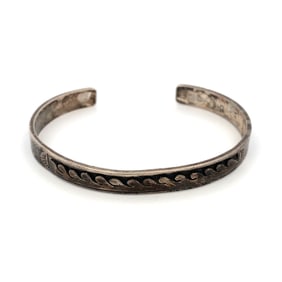 Native American Artist Signed Cuff Bracelet in Sterling Silver