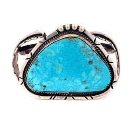 Native American Navajo Turquoise Cuff Bracelet in Sterling Silver