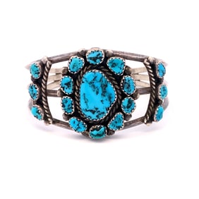 L. Ramone Navajo Turquoise Cuff Bracelet in Sterling Silver