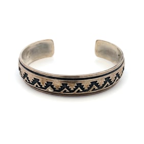 Vintage Native American Artist Signed Cuff Bracelet in Sterling Silver