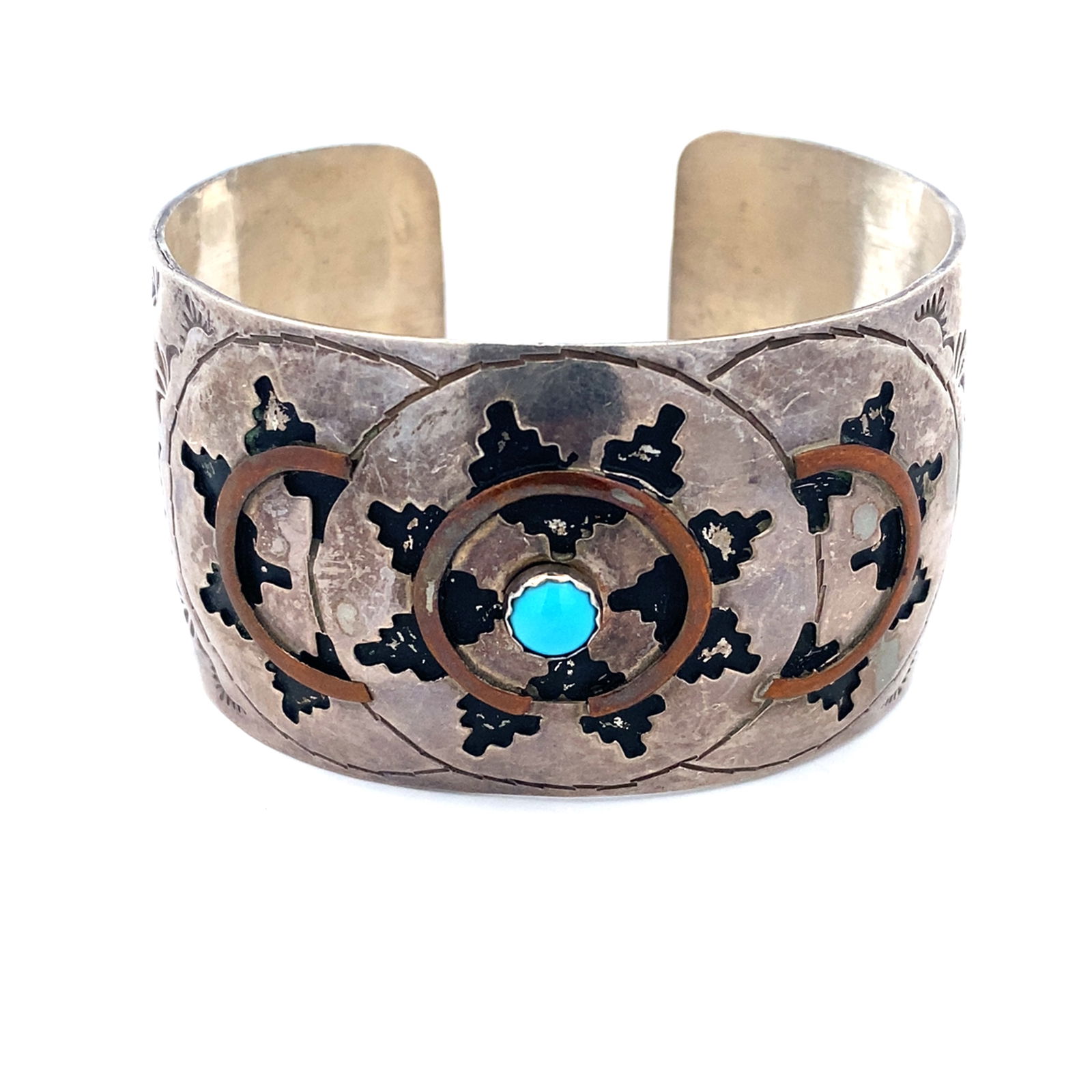 Estate Native American Signed "CG" Turquoise Cuff Bracelet in Sterling Silver (1 of 5)