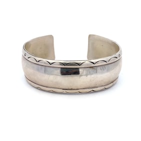 Vintage Native American Signed "B" Cuff Bracelet in Sterling Silver