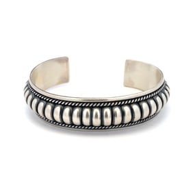 Vintage Native American Signed "TC" Cuff Bracelet in Sterling Silver