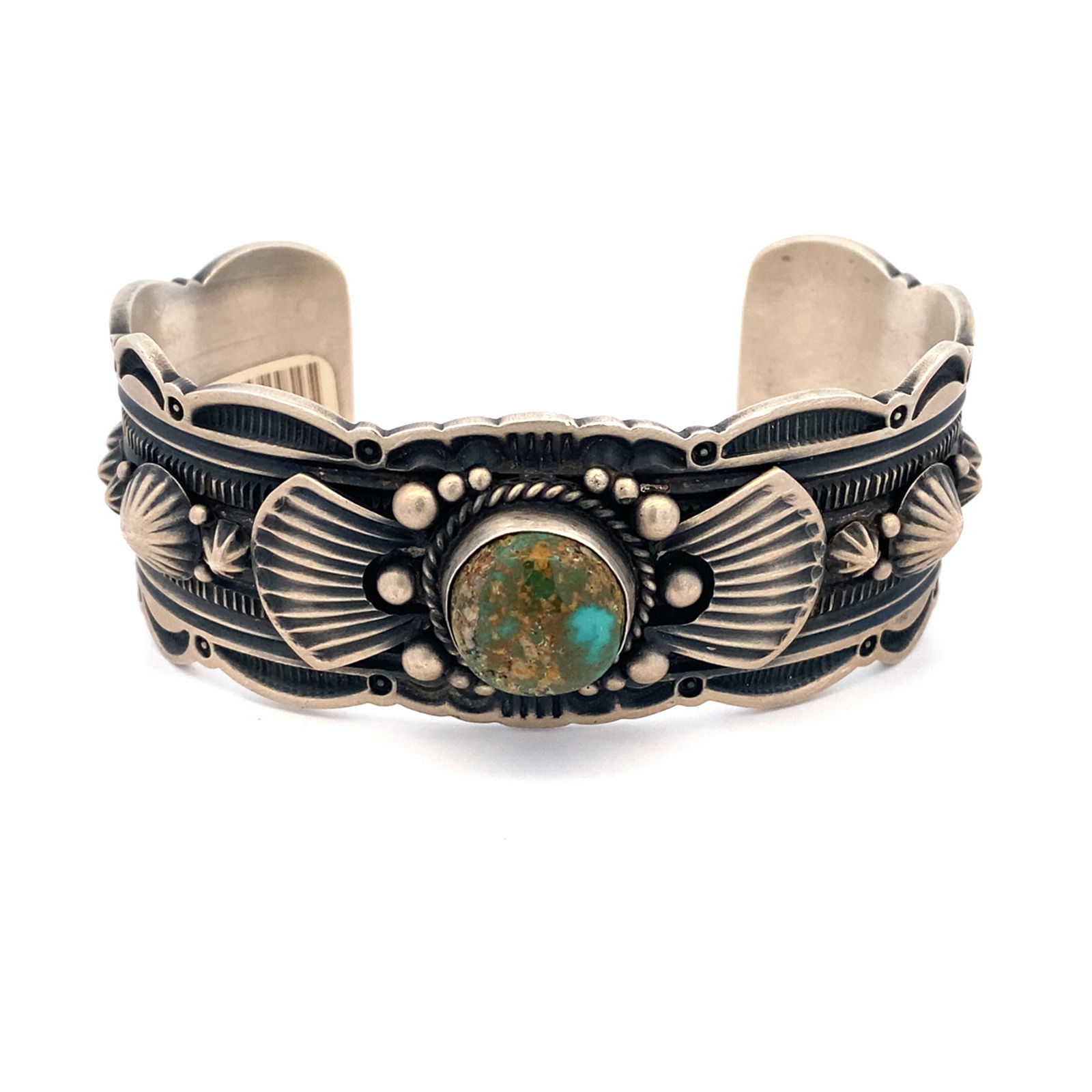 Estate Navajo Artist Signed Turquoise Cuff Bracelet in Sterling Silver (1 of 5)