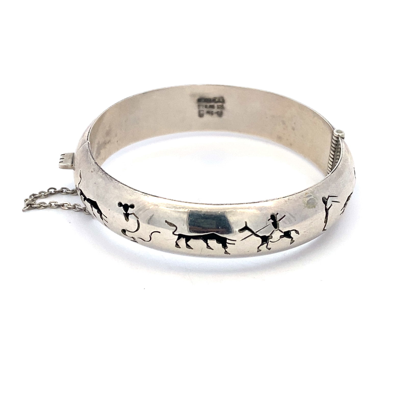 Mexican Sterling Silver Hinged Bangle Bracelet (1 of 5)