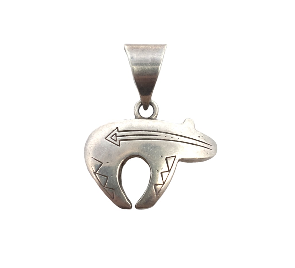 Ray Tracey Knifewing Segura Bear Pendant Sterling Silver: Sterling silver bear pendant by Ray Tracey/Knifewing Segura, 1.5"L x 1.25"W, 16.0g