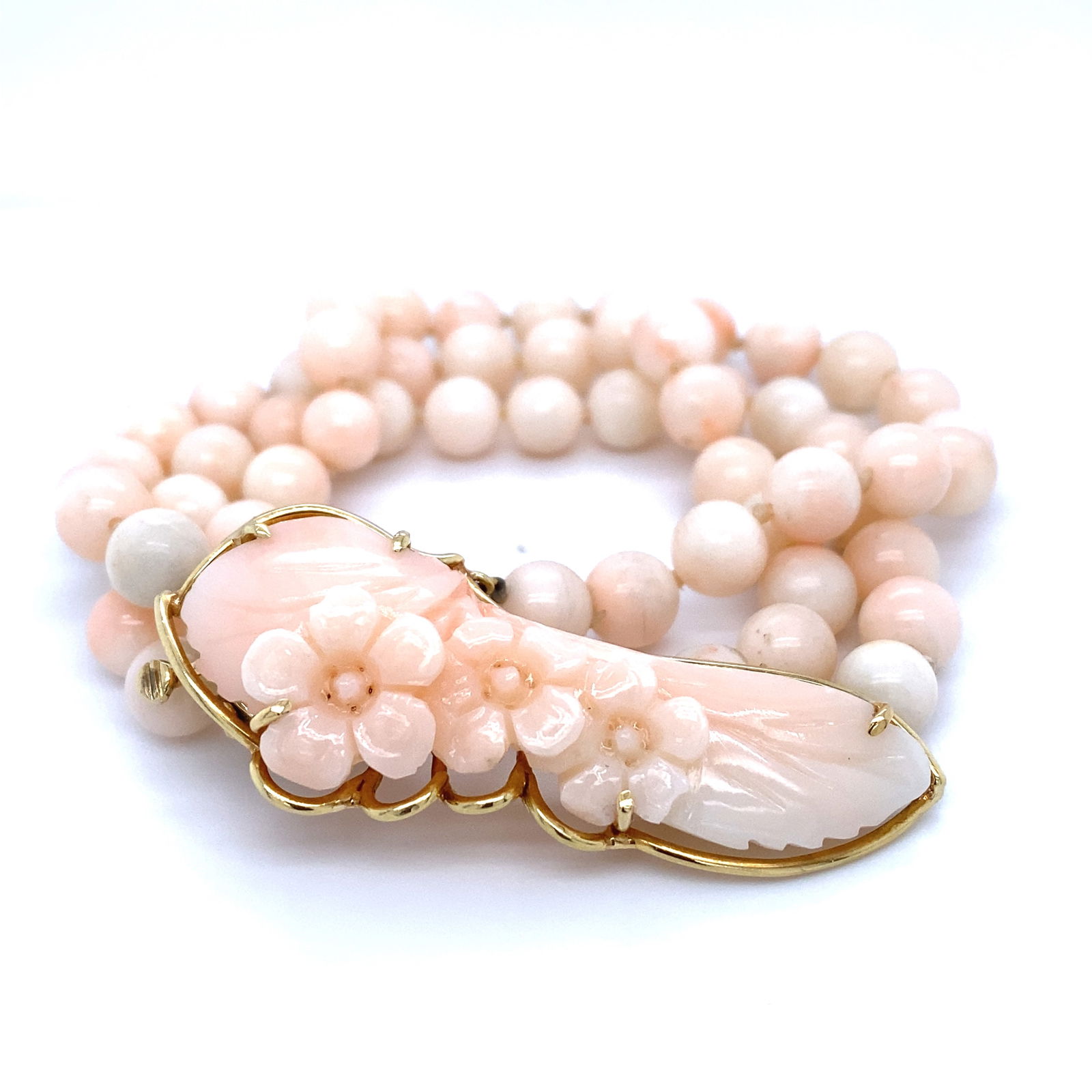 Triple Strand Coral Carved Bracelet in 18K Yellow Gold (1 of 6)
