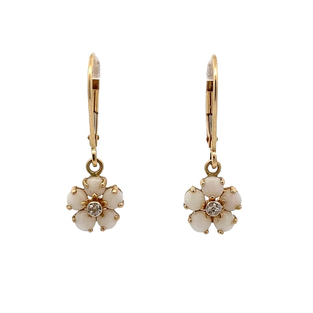 14K yellow Gold Dangling Daisy Opal Diamond Earrings (1 of 5)