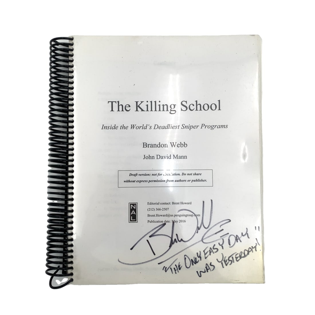 Original Manuscript "The Killing School" Brandon Webb (1 of 4)