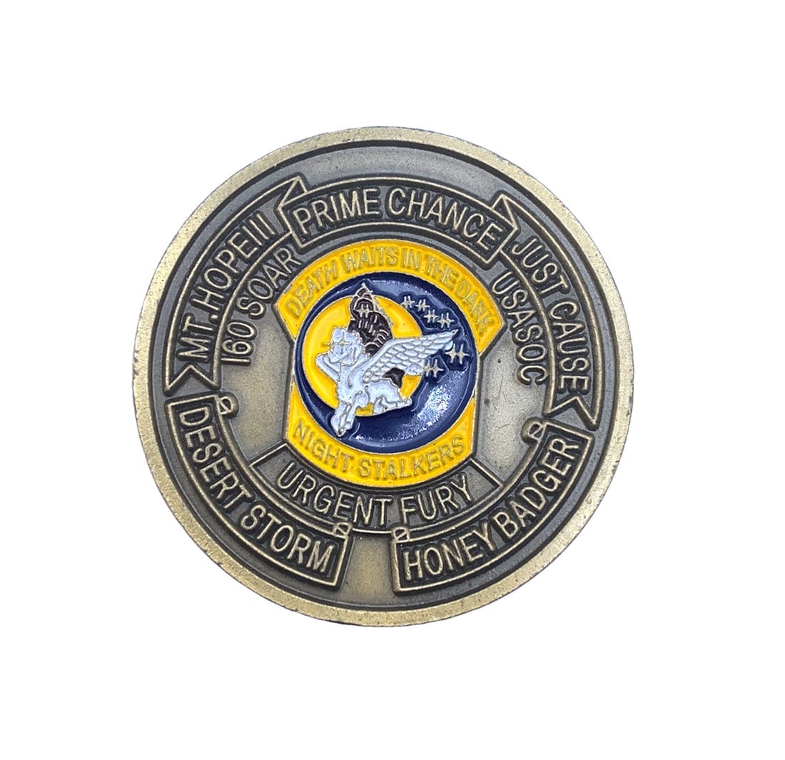 Night Stalkers 160-SOAR Challenge Coin: Night Stalkers 160-SOAR challenge coin. From the collection of Brandon Webb.